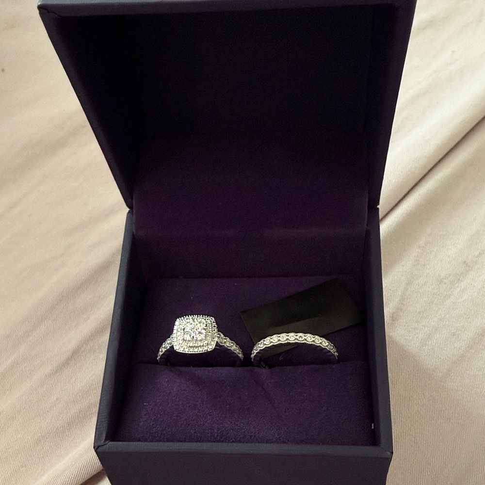 NEW diamond Silver Wedding Set